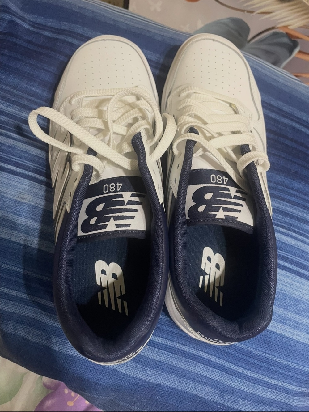 New Balance 480 Men's White & Navy Casual Leather Sneaker - Picture 5 of 6